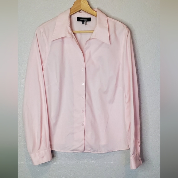 💚5/$25 Jones Wear Light Pink Button-Up Fitted Shirt 100% Cotton Blouse Size 14 - Picture 1 of 7